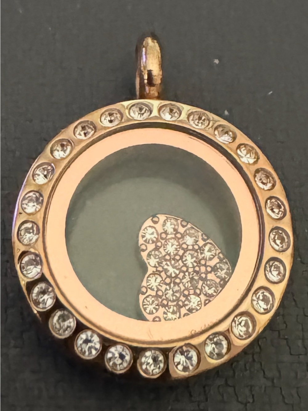 EUC South Hills Rose Gold-Tone Crystal Heart Floating Locket Pendant 1 inch